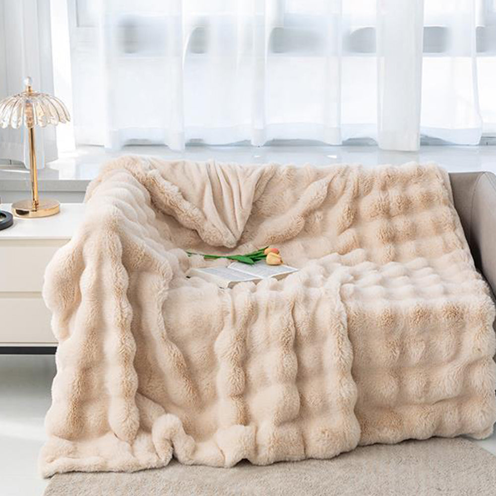 180x200cm Soft Faux Fur Throw Blanket Double-Sided Fuzzy Shaggy Blanket Beige