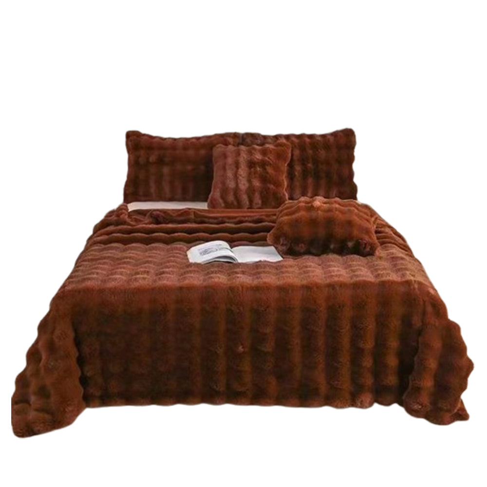 180x200cm Soft Faux Fur Throw Blanket Double-Sided Shaggy Blanket Dark Brown