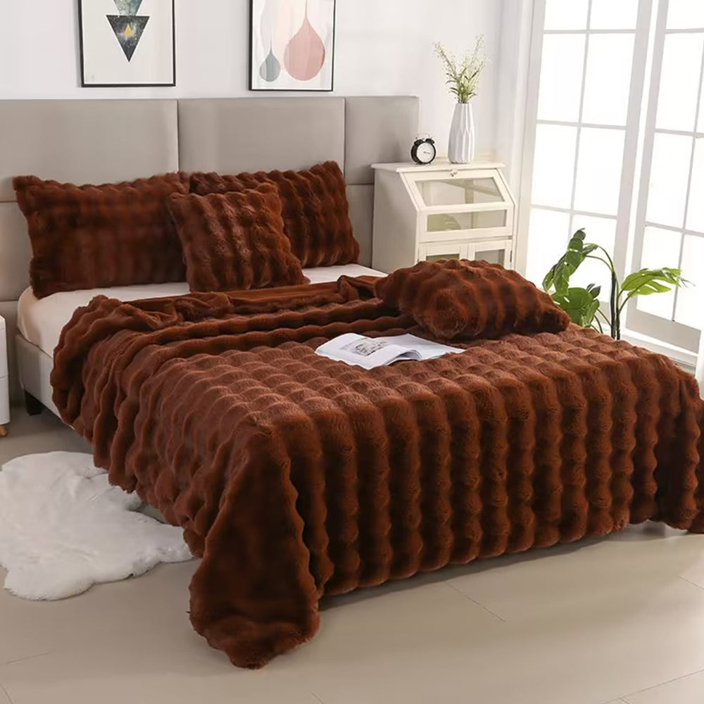 70x100cm Soft Faux Fur Throw Blanket Double-Sided Shaggy Blanket Dark Brown