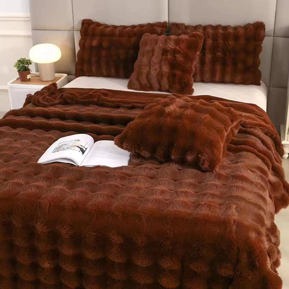 200x230cm Soft Faux Fur Throw Blanket Double-Sided Shaggy Blanket Dark Brown