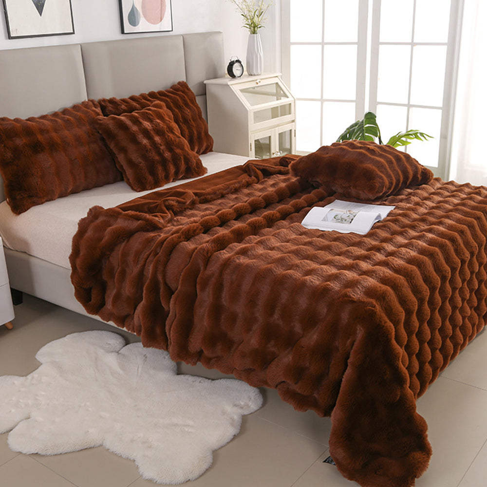 130x160cm Soft Faux Fur Throw Blanket Double-Sided Shaggy Blanket Dark Brown