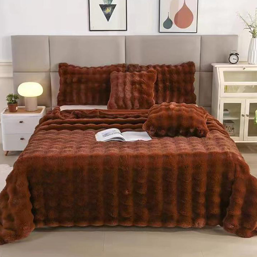 130x160cm Soft Faux Fur Throw Blanket Double-Sided Shaggy Blanket Dark Brown