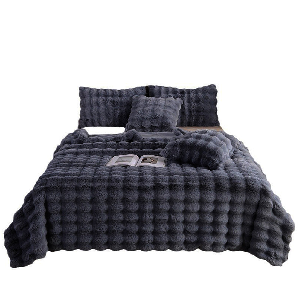 130x160cm Soft Faux Fur Throw Blanket Double-Sided Shaggy Blanket Dark Grey