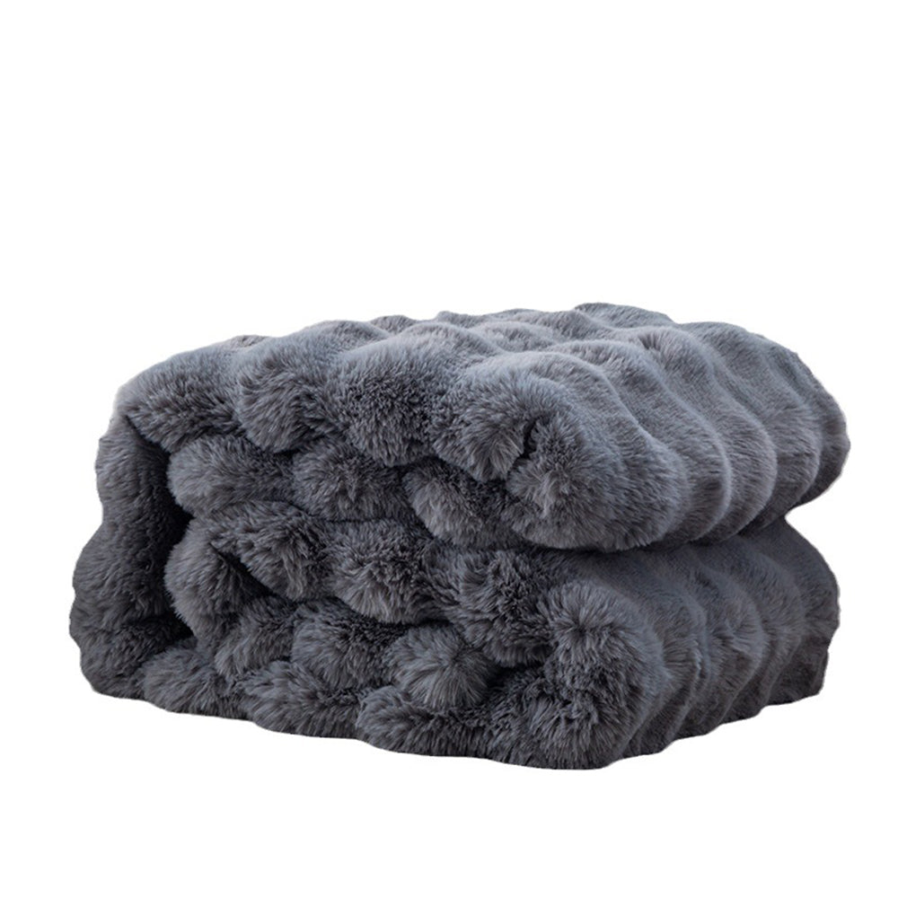 180x200cm Soft Faux Fur Throw Blanket Double-Sided Shaggy Blanket Dark Grey