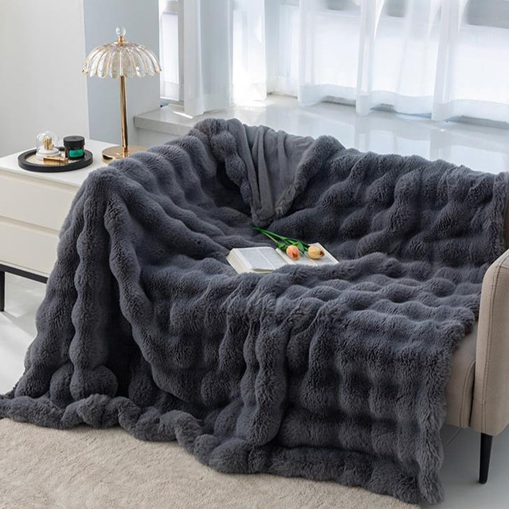 180x200cm Soft Faux Fur Throw Blanket Double-Sided Shaggy Blanket Dark Grey