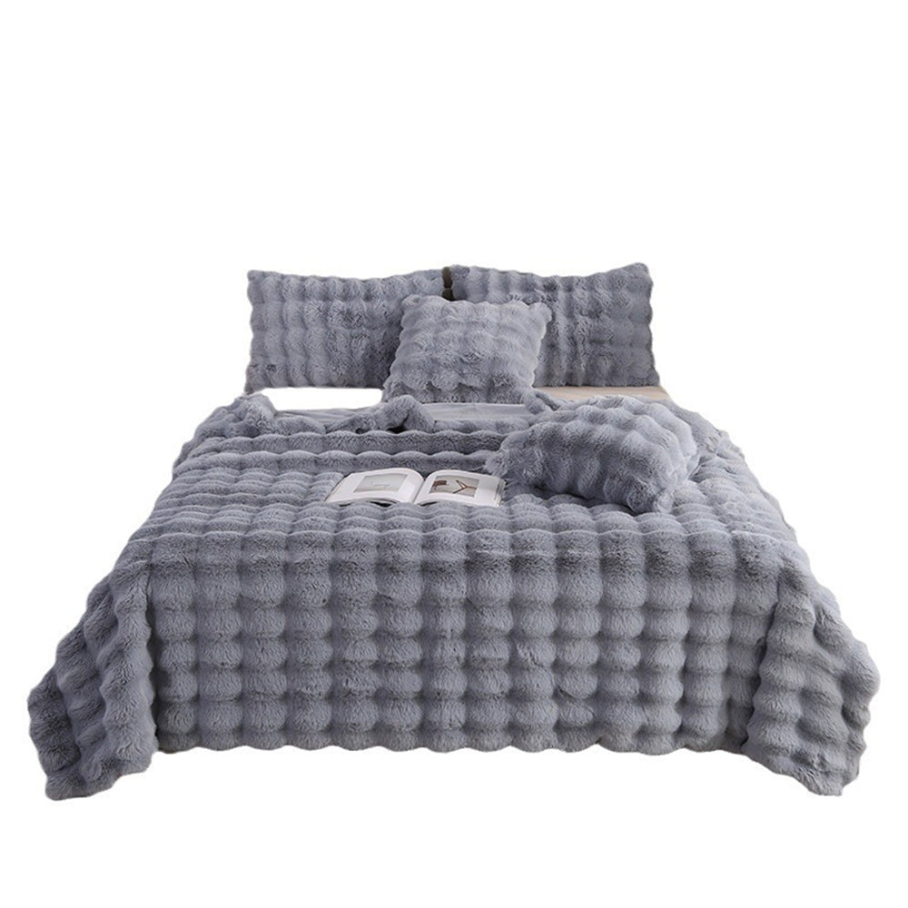 130x160cm Soft Faux Fur Throw Blanket Double-Sided Shaggy Blanket Light Grey