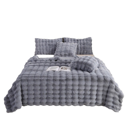180x200cm Soft Faux Fur Throw Blanket Double-Sided Shaggy Blanket Light Grey