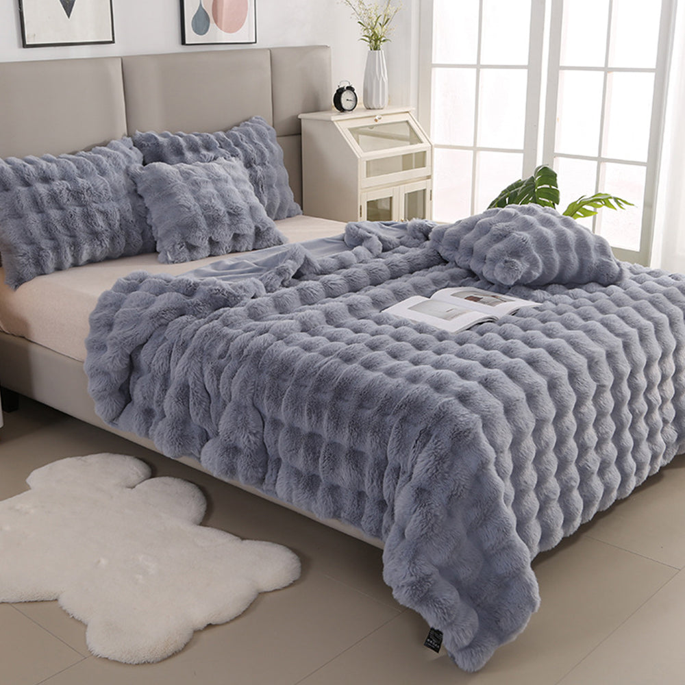 180x200cm Soft Faux Fur Throw Blanket Double-Sided Shaggy Blanket Light Grey