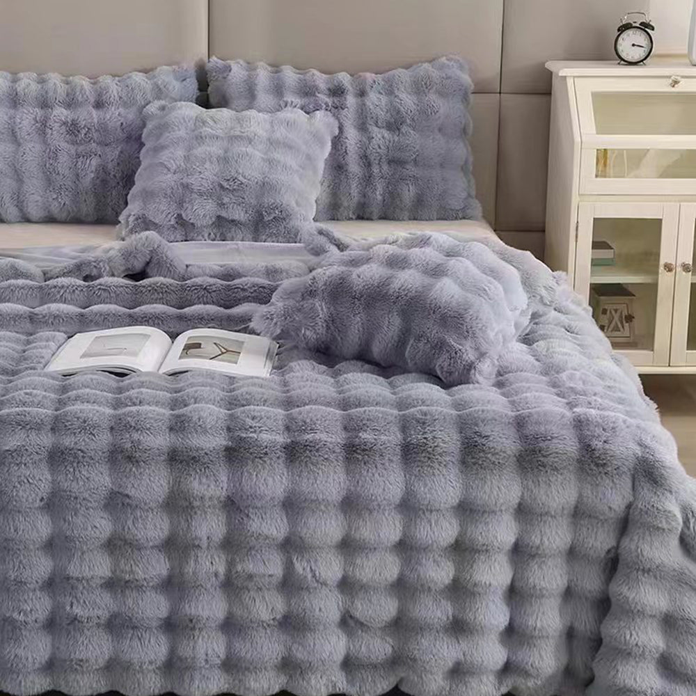 70x100cm Soft Faux Fur Throw Blanket Double-Sided Shaggy Blanket Light Grey