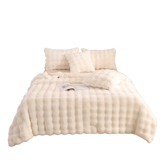 180x200cm Soft Faux Fur Throw Blanket Double-Sided Fuzzy Shaggy Blanket White