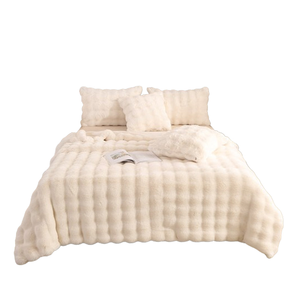130x160cm Soft Faux Fur Throw Blanket Double-Sided Fuzzy Shaggy Blanket White
