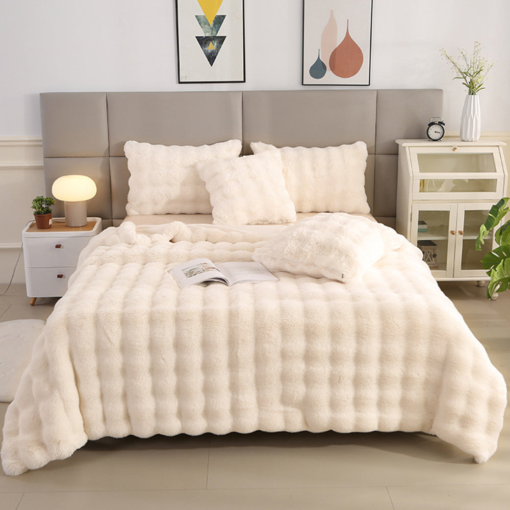 70x100cm Soft Faux Fur Throw Blanket Double-Sided Fuzzy Shaggy Blanket White