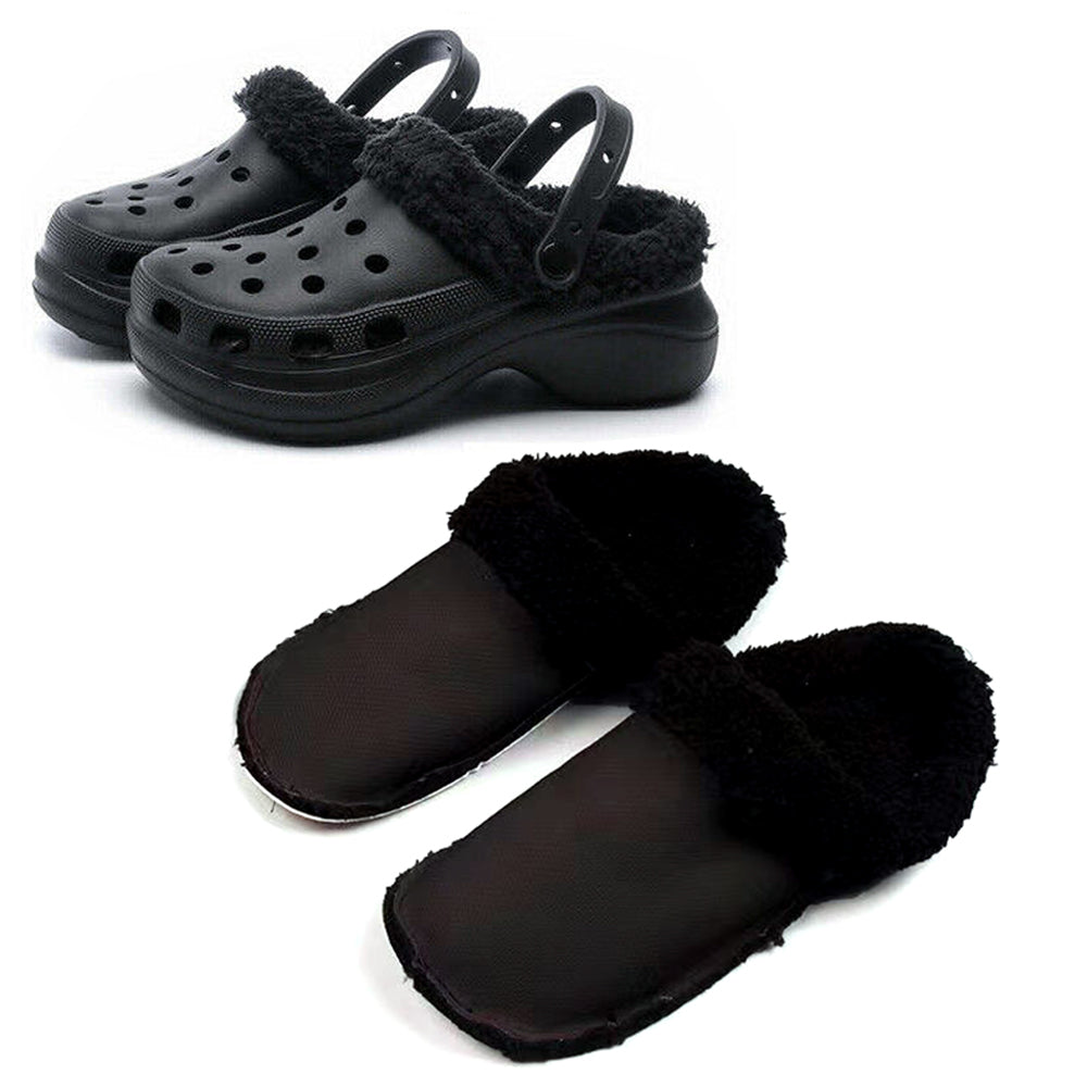 Fleece Fluffy Fuzzy Lining Warm Insoles for Crocs Black EU46-47
