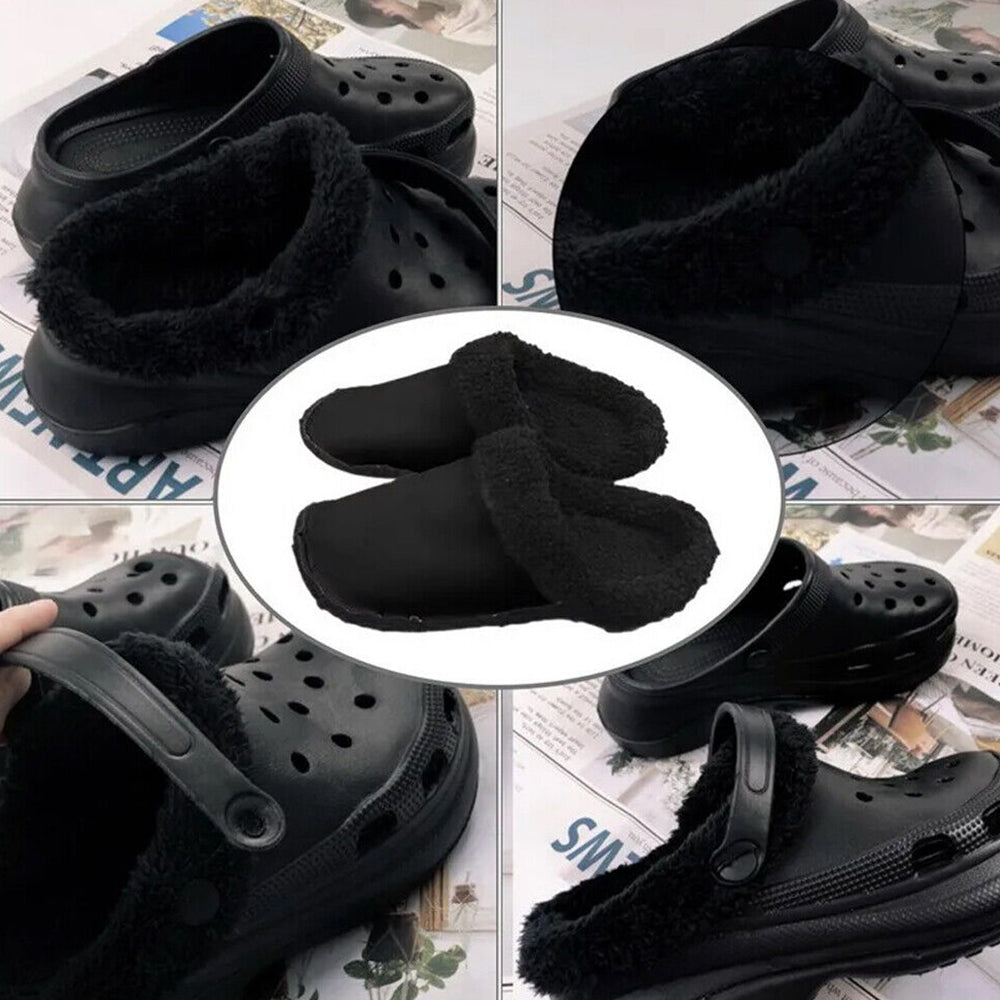 Fleece Fluffy Fuzzy Lining Warm Insoles for Crocs Black EU34-35