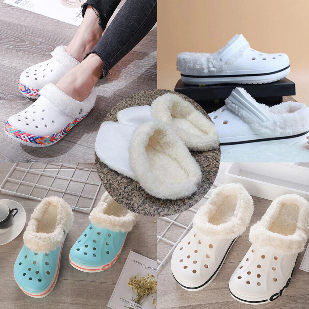 Fleece Fluffy Fuzzy Lining Warm Insoles for Crocs White EU34-35