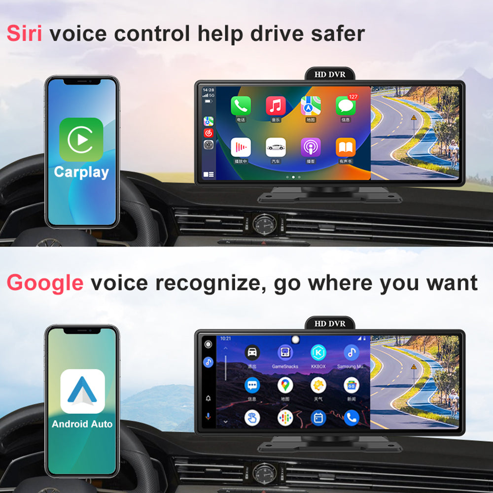 10.26 Inch 4K Portable Wireless Carplay Dual Car Recorder