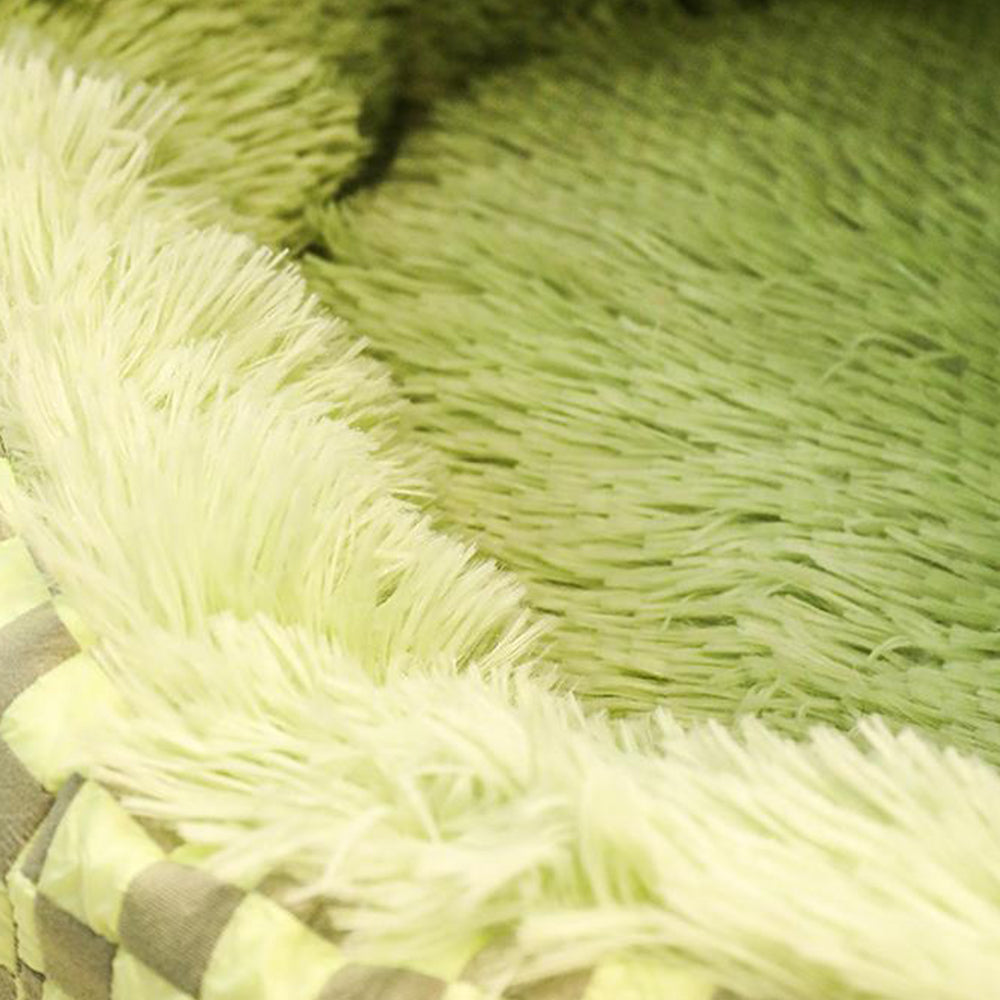 Plush Cushioned Half Closed Pet Bed Winter Pet Cave Nest Green S