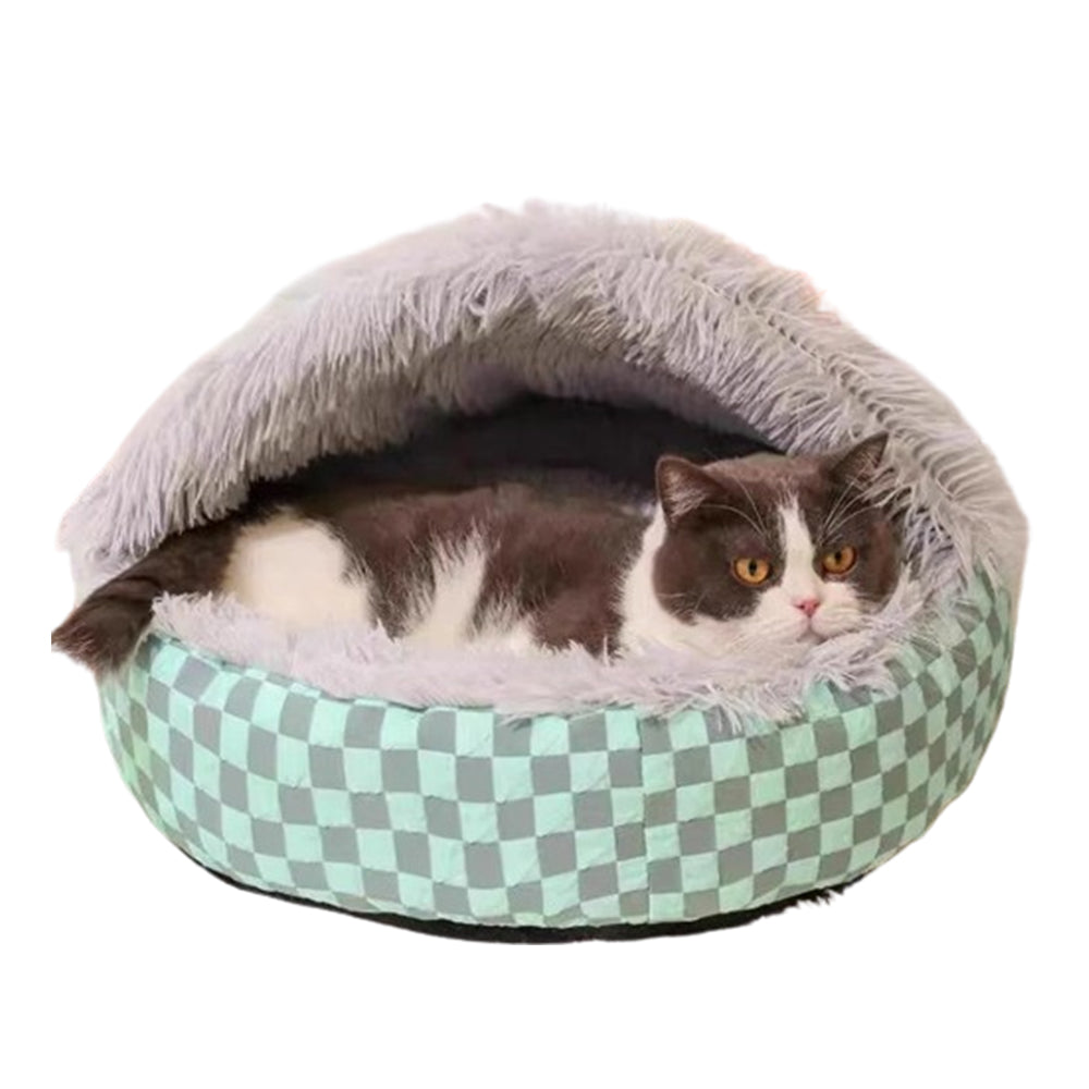 Plush Cushioned Half Closed Pet Bed Winter Pet Cave Nest Grey L