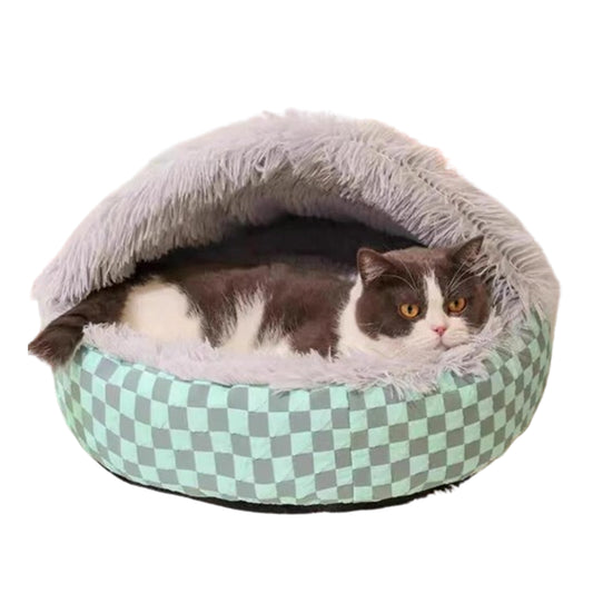 Plush Cushioned Half Closed Pet Bed Winter Pet Cave Nest Grey L