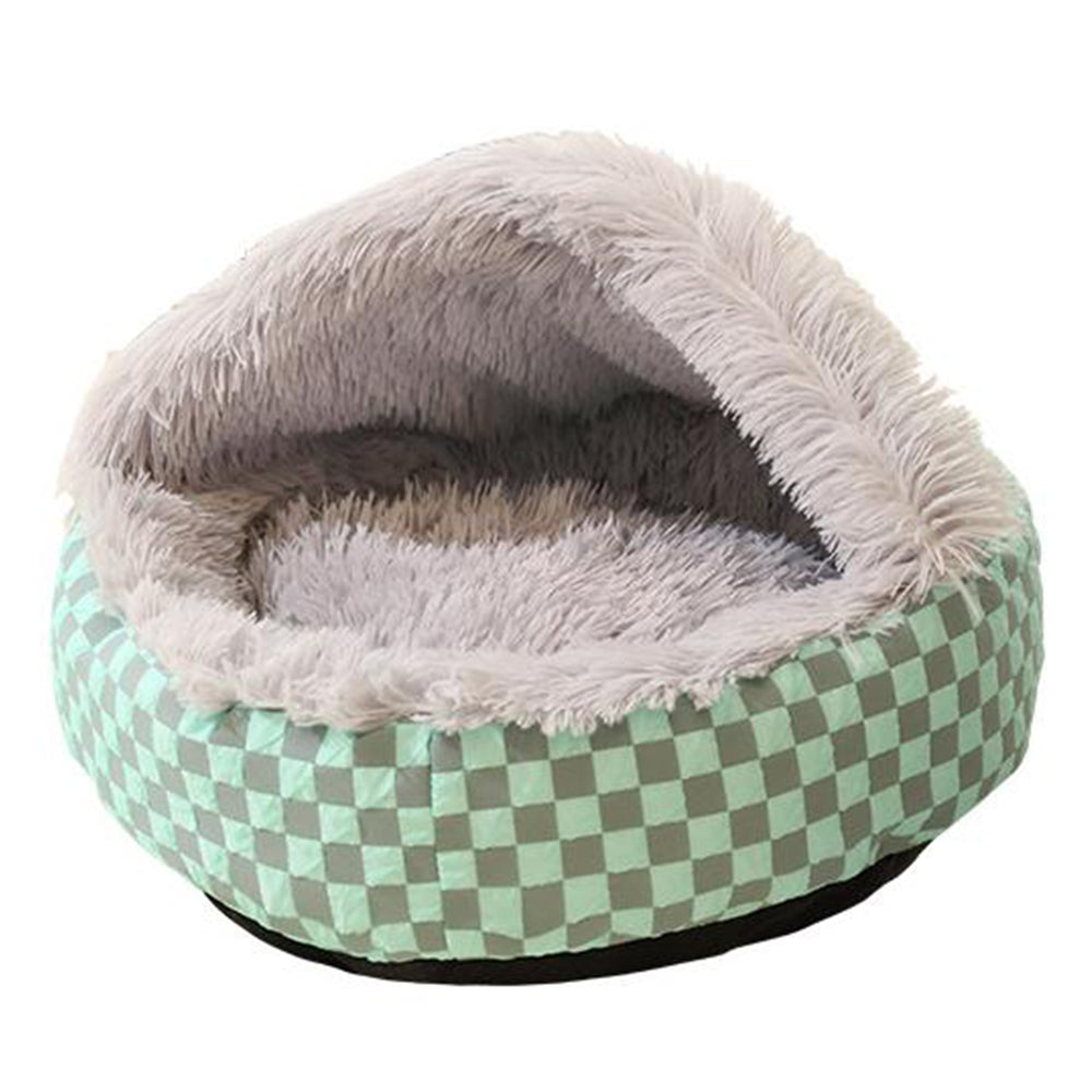 Plush Cushioned Half Closed Pet Bed Winter Pet Cave Nest Grey S