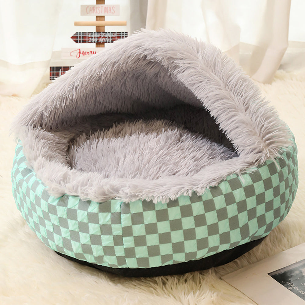 Plush Cushioned Half Closed Pet Bed Winter Pet Cave Nest Grey S