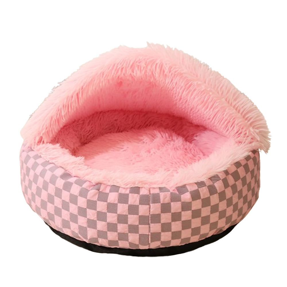 Plush Cushioned Half Closed Pet Bed Winter Pet Cave Nest Pink S