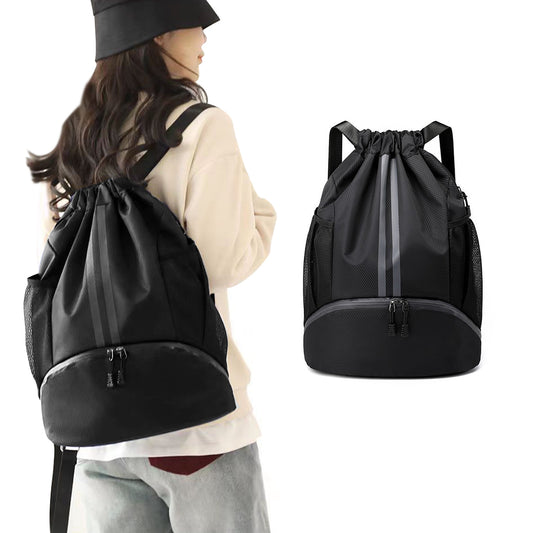 Sports Large Capacity Drawstring Backpack Dry Wet Separation Gym Bag Black