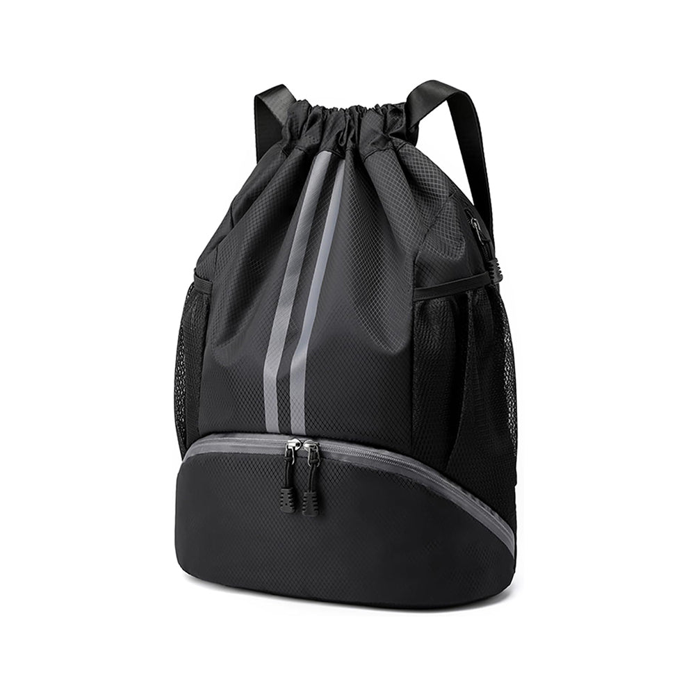 Sports Large Capacity Drawstring Backpack Dry Wet Separation Gym Bag Black