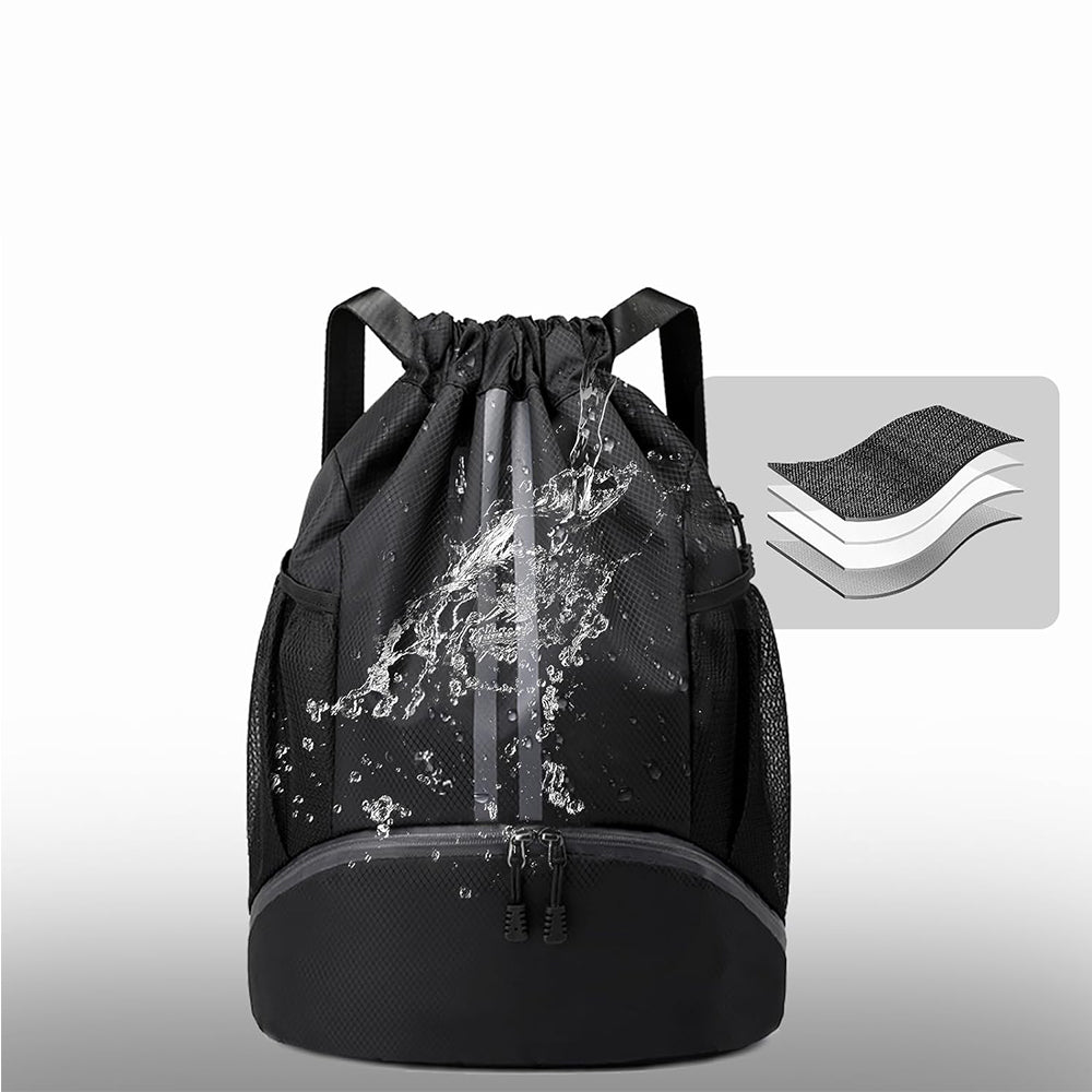 Sports Large Capacity Drawstring Backpack Dry Wet Separation Gym Bag Black