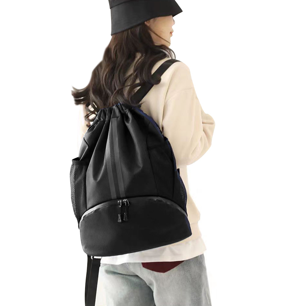 Sports Large Capacity Drawstring Backpack Dry Wet Separation Gym Bag Black