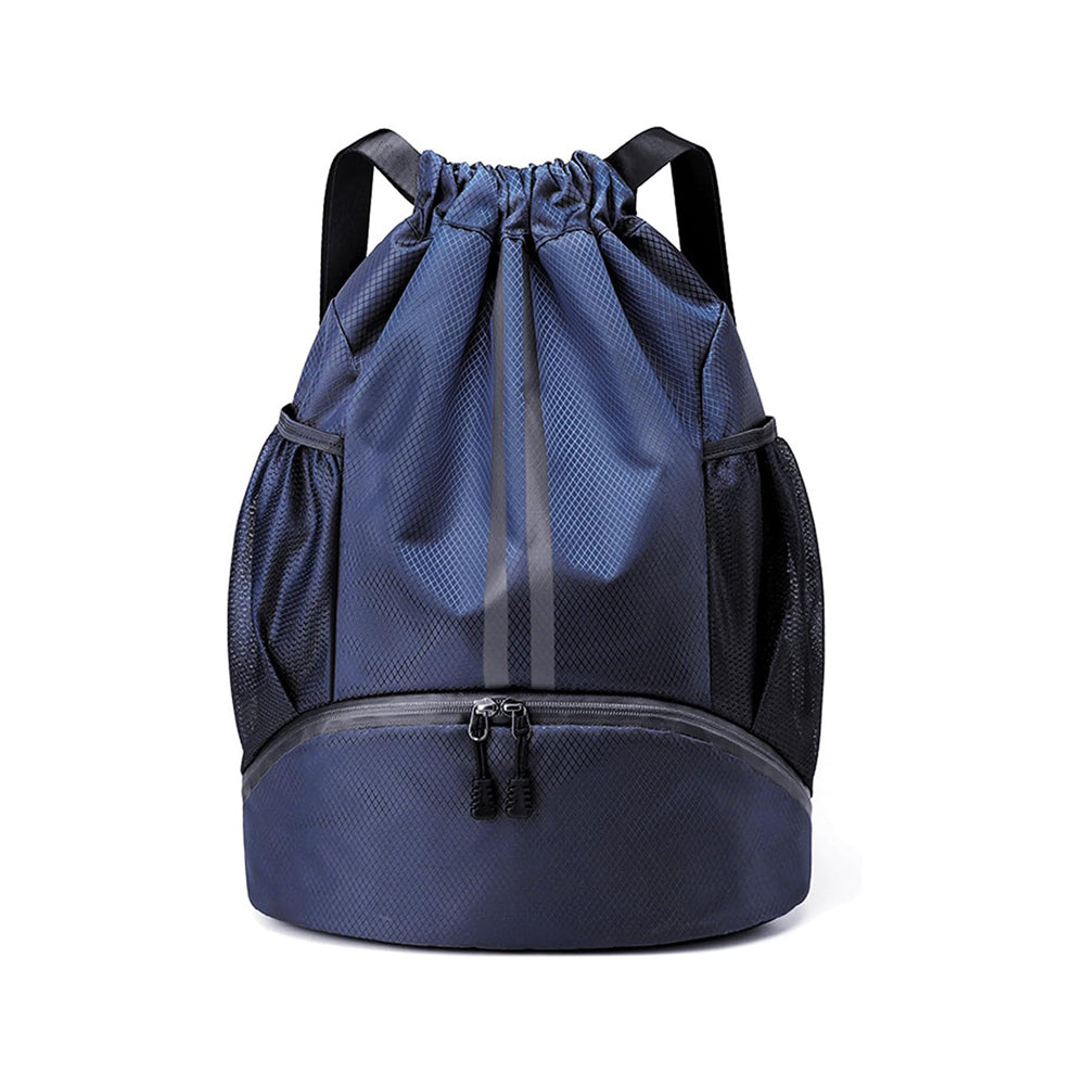 Sports Large Capacity Drawstring Backpack Dry Wet Separation Gym Bag Navy Blue