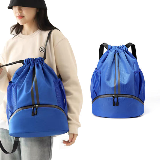 Sports Large Capacity Drawstring Backpack Dry Wet Separation Gym Bag Royal Blue