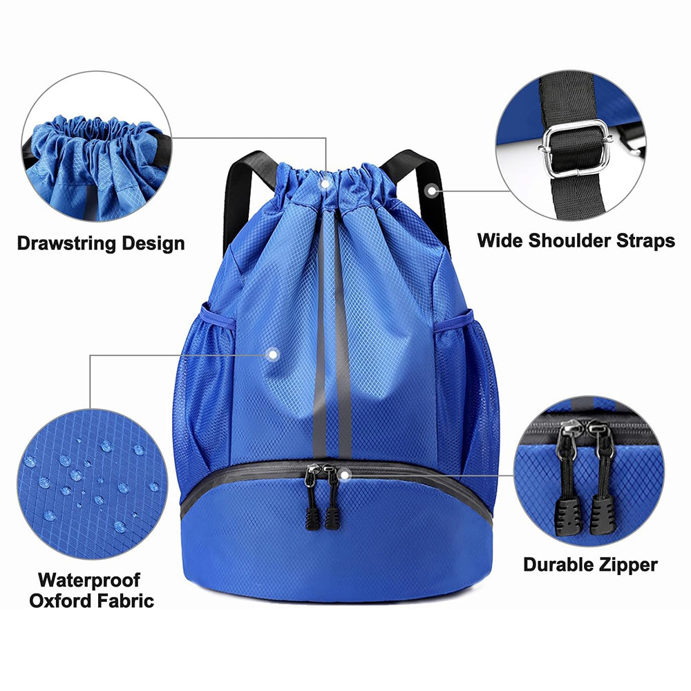 Sports Large Capacity Drawstring Backpack Dry Wet Separation Gym Bag Royal Blue