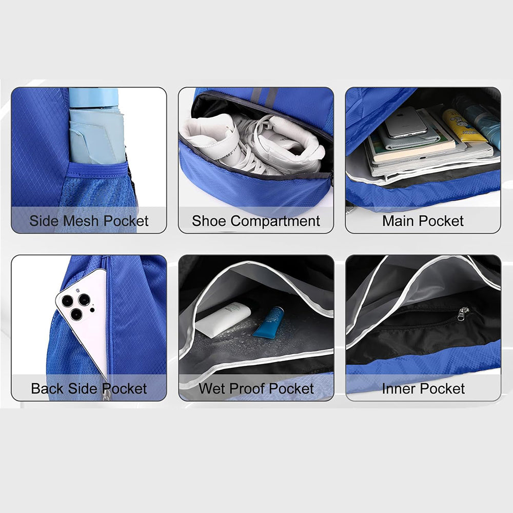 Sports Large Capacity Drawstring Backpack Dry Wet Separation Gym Bag Royal Blue