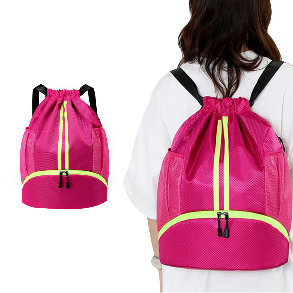Sports Large Capacity Drawstring Backpack Dry Wet Separation Gym Bag Rose Red