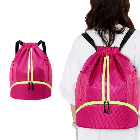 Sports Large Capacity Drawstring Backpack Dry Wet Separation Gym Bag Rose Red