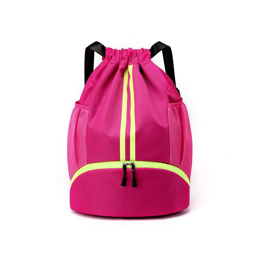 Sports Large Capacity Drawstring Backpack Dry Wet Separation Gym Bag Rose Red
