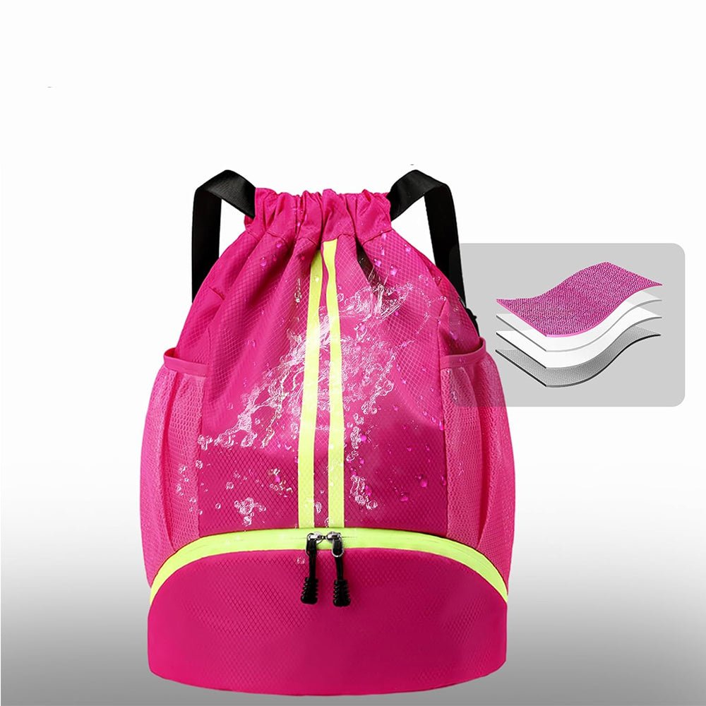 Sports Large Capacity Drawstring Backpack Dry Wet Separation Gym Bag Rose Red