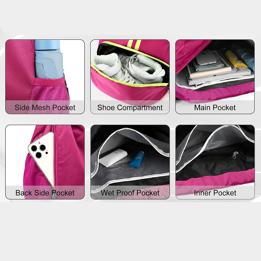 Sports Large Capacity Drawstring Backpack Dry Wet Separation Gym Bag Rose Red