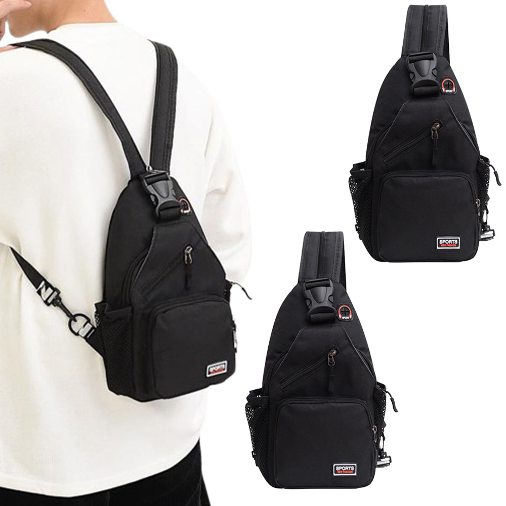 2Pcs Outdoor Travel Shoulder Sling Chest Pack Backpack Black