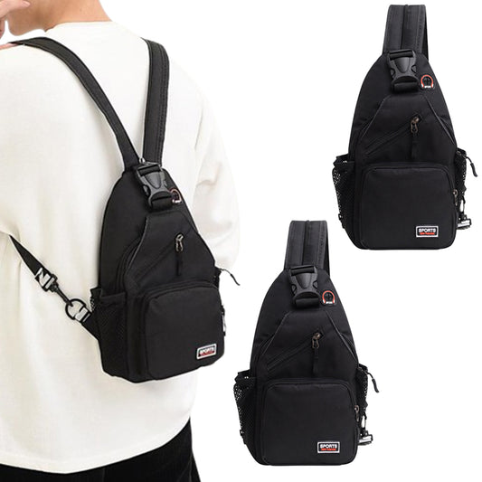 2Pcs Outdoor Travel Shoulder Sling Chest Pack Backpack Black