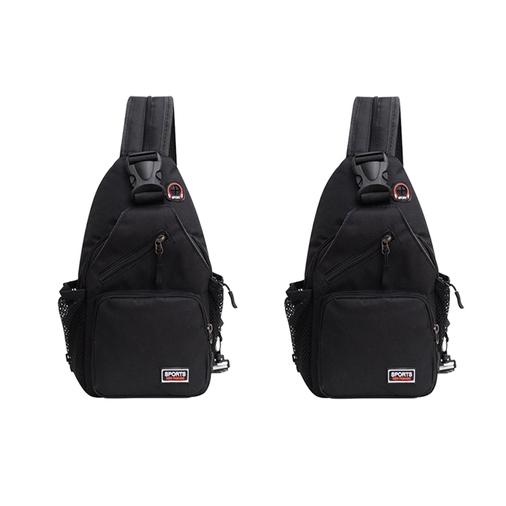 2Pcs Outdoor Travel Shoulder Sling Chest Pack Backpack Black