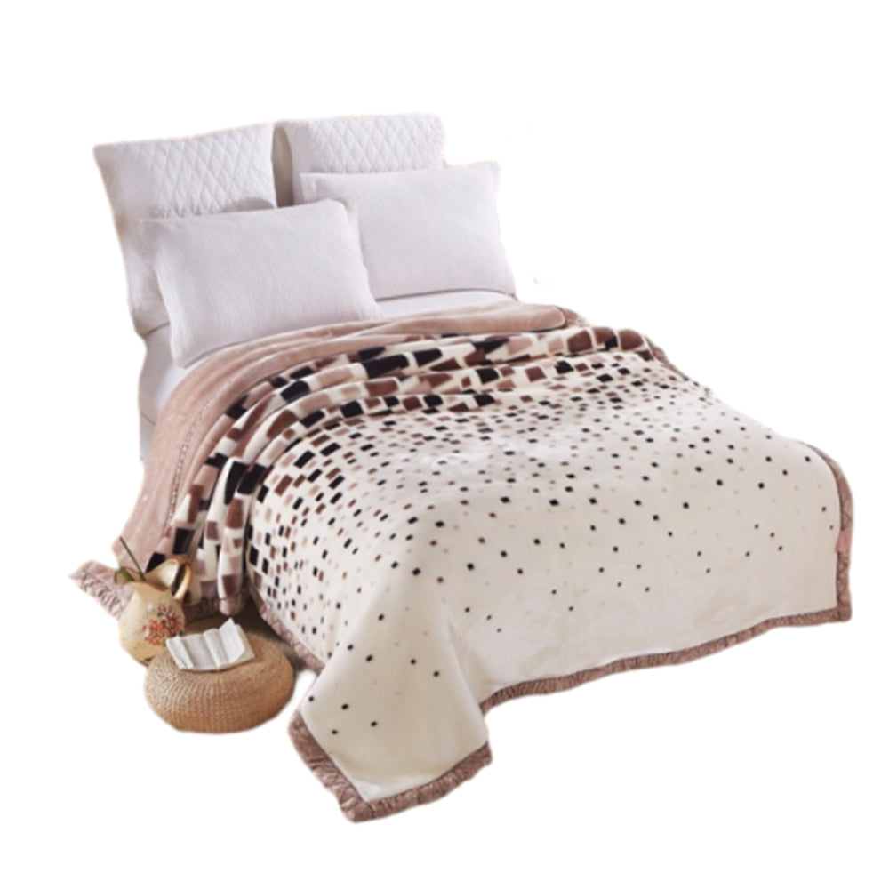 200x230cm Soft Raschel Blanket Double Layer Warm Quilt Throw Blanket Beige