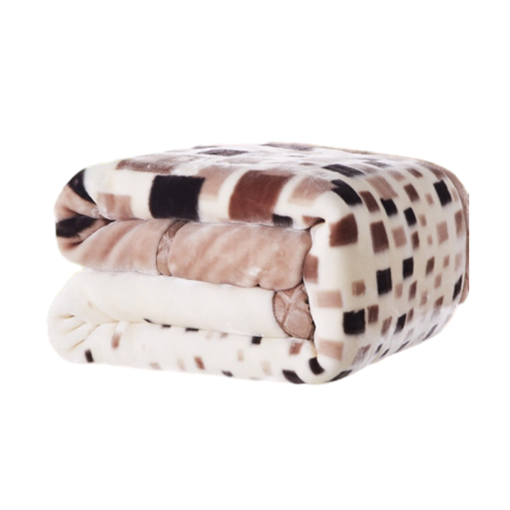 200x230cm Soft Raschel Blanket Double Layer Warm Quilt Throw Blanket Beige