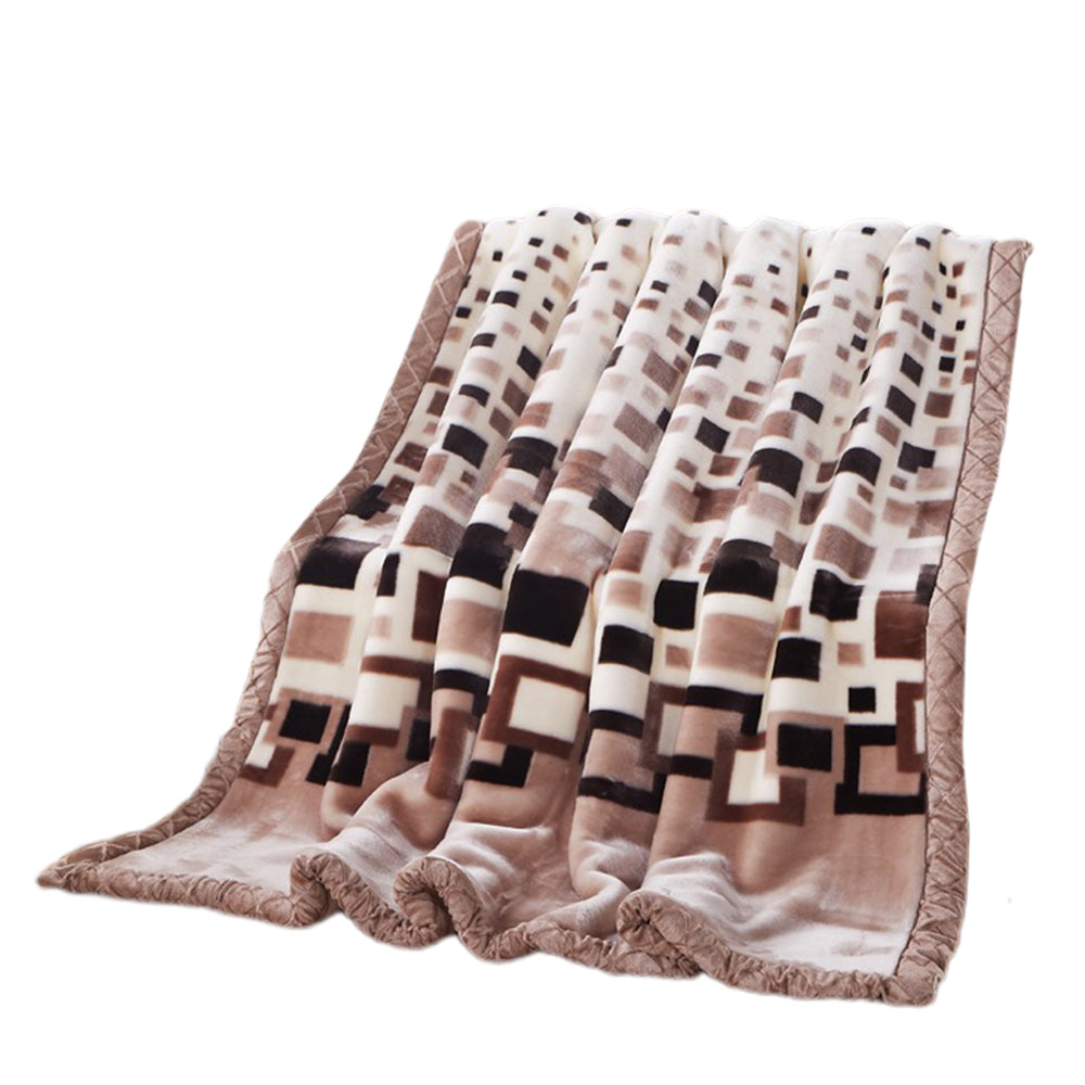 200x230cm Soft Raschel Blanket Double Layer Warm Quilt Throw Blanket Beige
