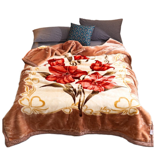 200x230cm Soft Raschel Blanket Double Layer Warm Quilt Throw Blanket Brown