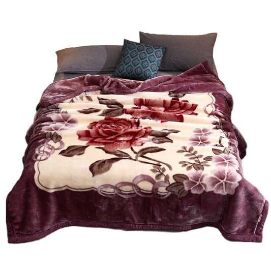 200x230cm Soft Raschel Blanket Double Layer Warm Quilt Throw Blanket Purple