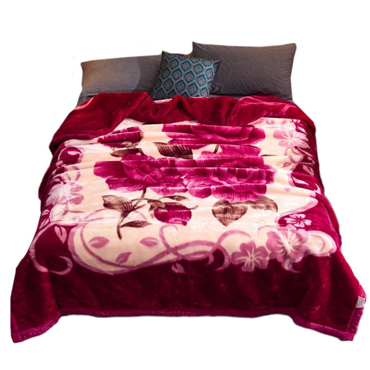 200x230cm Soft Raschel Blanket Double Layer Warm Quilt Throw Blanket Rose