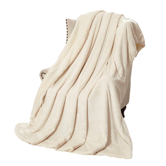 100x150cm Faux Sherpa Lambswool Throw Blanket Reversible Plush Blanket Beige