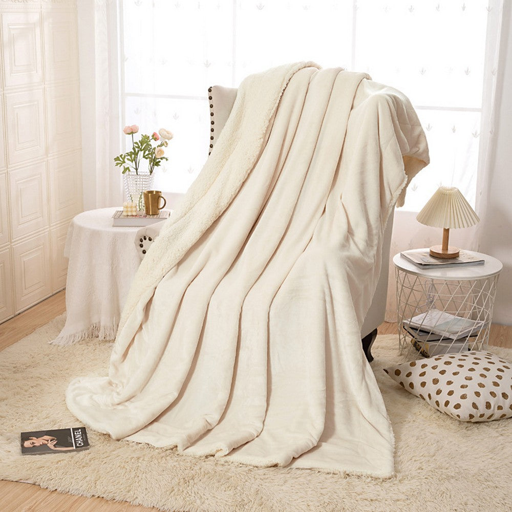 150x200cm Faux Sherpa Lambswool Throw Blanket Reversible Plush Blanket Beige